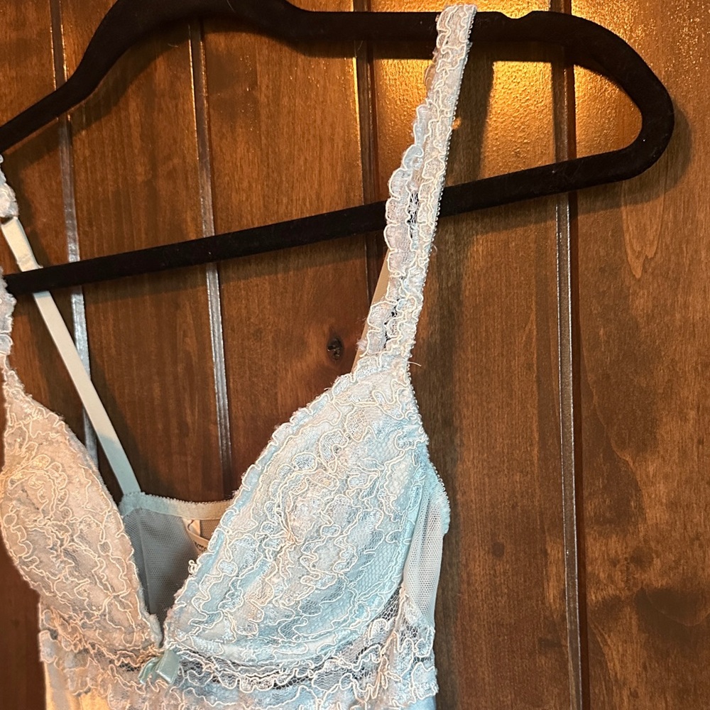 Victoria's Secret Light Blue Satin Chemise with Lace - Picture 4 of 7